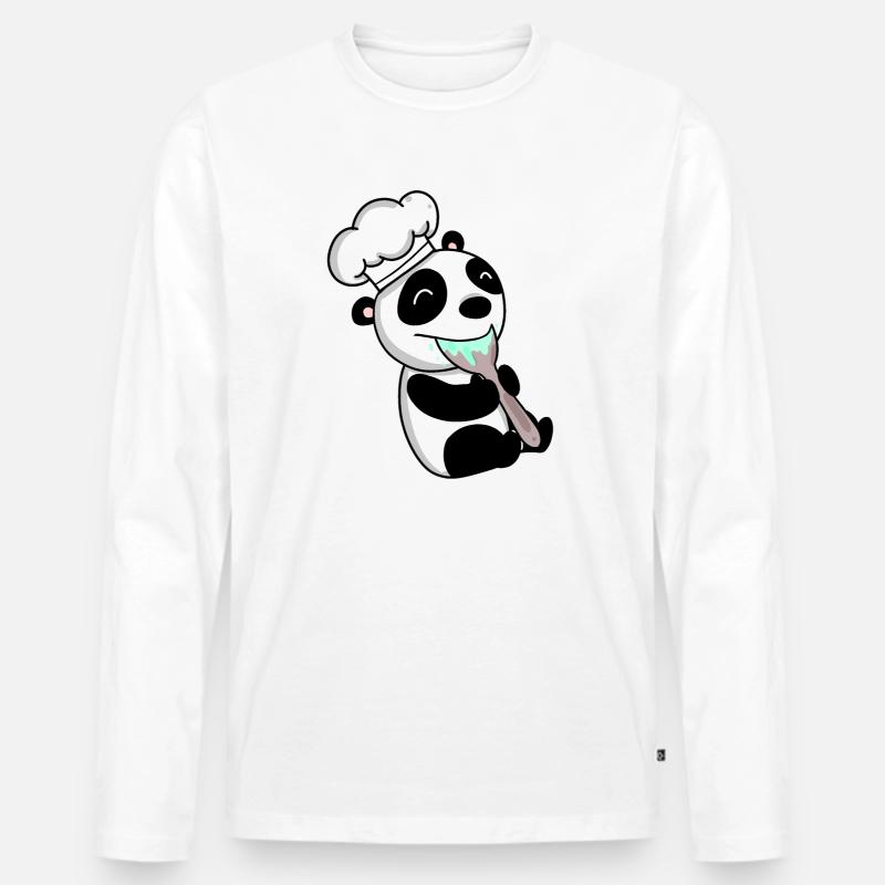 Panda Koch Niedlich - Männer Premium Bio Langarmshirt - Weiß