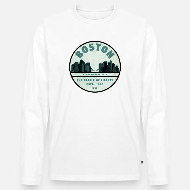 Boston Skyline Cradle Tee - Männer Premium Bio Langarmshirt - Weiß