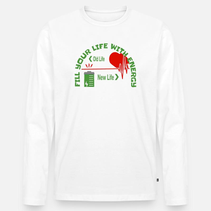 Füll dein Leben mit Energie - Männer Premium Bio Langarmshirt - Weiß