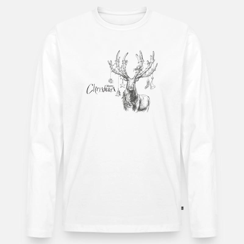 Weihnachtlicher Hirsch mit Geschenken - Männer Premium Bio Langarmshirt - Weiß
