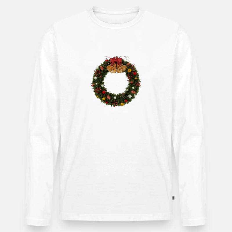 Weihnachtskranz mit Glocken und Schleife - Männer Premium Bio Langarmshirt - Weiß