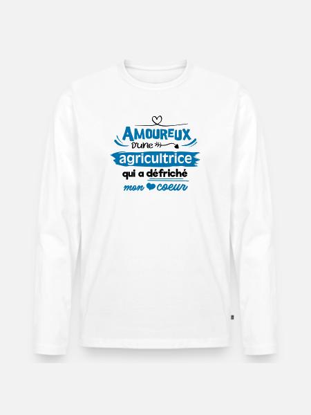 Amoureux d'une agricultrice - T-shirt manches longues Premium bio Homme - blanc