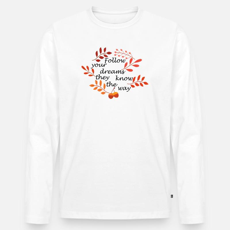 Herbstlaub und Eicheln Muster - Männer Premium Bio Langarmshirt - Weiß