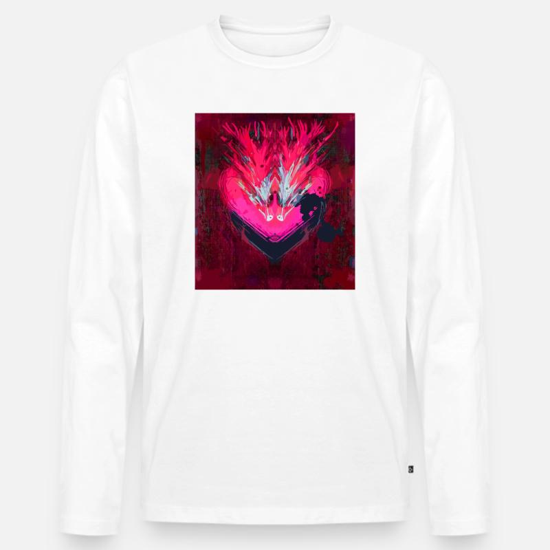 Neon Herz im Dunkelrot - Männer Premium Bio Langarmshirt - Weiß