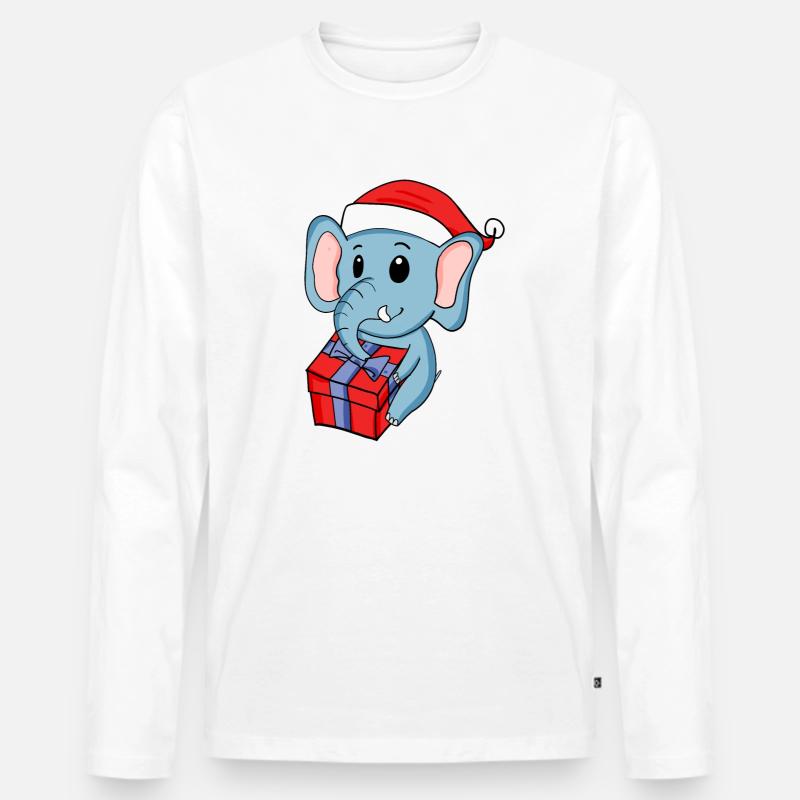 Weihnachten Elefant mit Geschenke - Männer Premium Bio Langarmshirt - Weiß