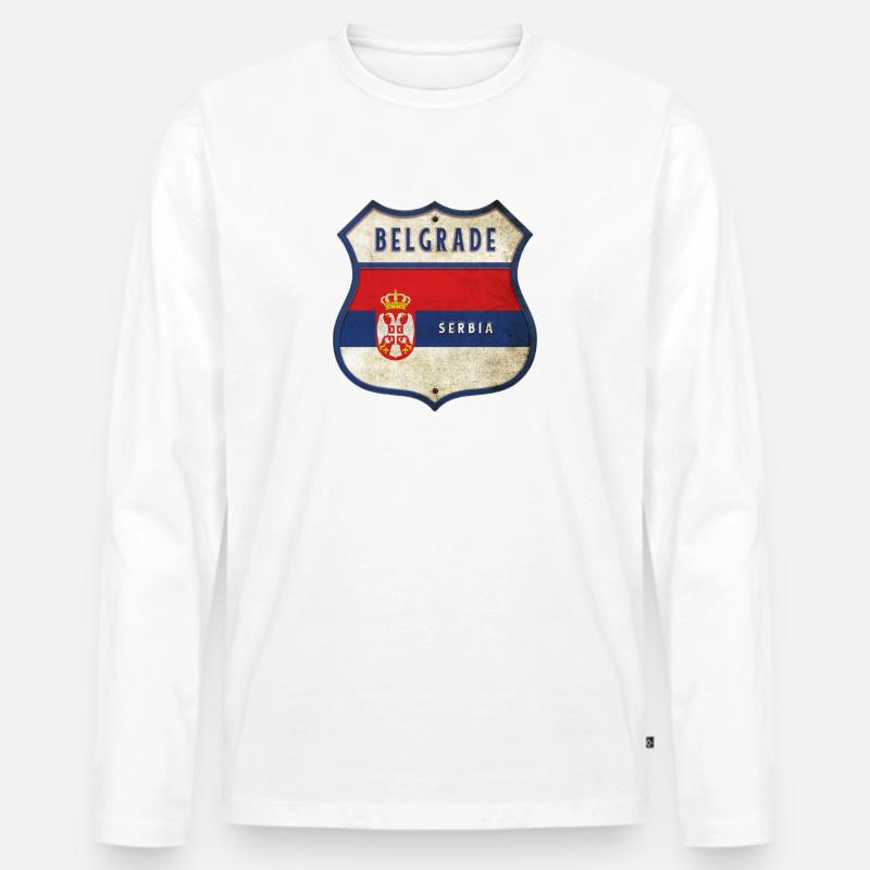 Belgrad Serbien Wappen Flaggen Design - Männer Premium Bio Langarmshirt - Weiß