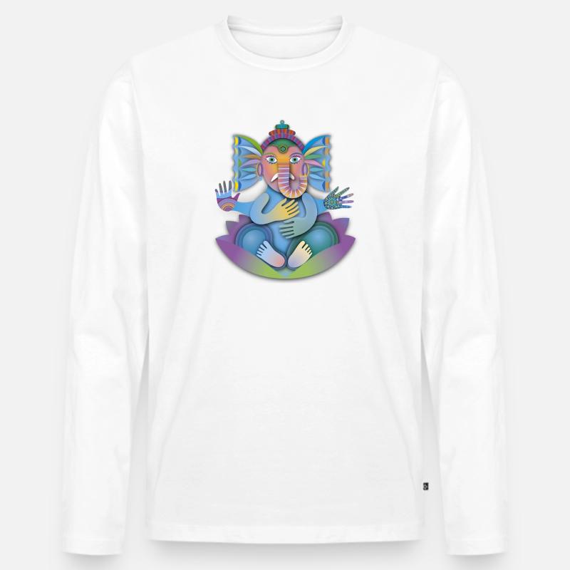 Glücksbringer Ganesha - Männer Premium Bio Langarmshirt - Weiß