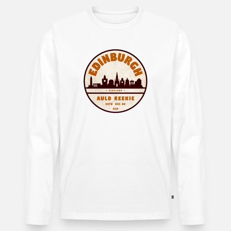 Edinburgh Skyline Retro Abzeichen - Männer Premium Bio Langarmshirt - Weiß