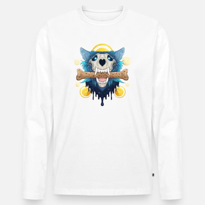 Hellhound Skull Gold - Dämonischer Wolf & Keksknochen - Männer Premium Bio Langarmshirt - Weiß