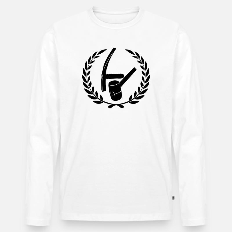 Pflastererlogo in Lorbeerkranz - Männer Premium Bio Langarmshirt - Weiß