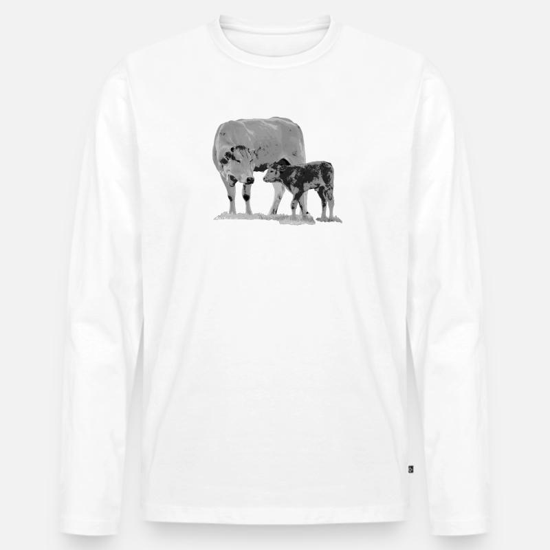 Kuh mit Kalb - Männer Premium Bio Langarmshirt - Weiß