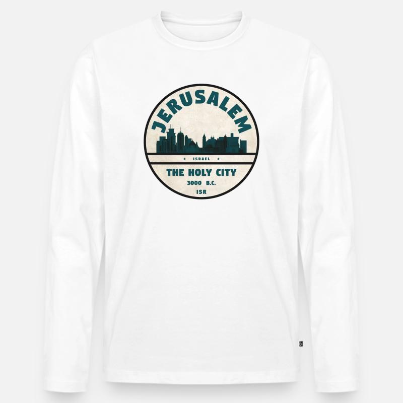 Jerusalem Skyline Retro Abzeichen - Männer Premium Bio Langarmshirt - Weiß