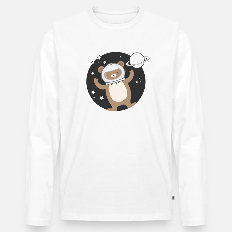 niedlicher Astronauten Bär im comic Stil - Männer Premium Bio Langarmshirt - Weiß