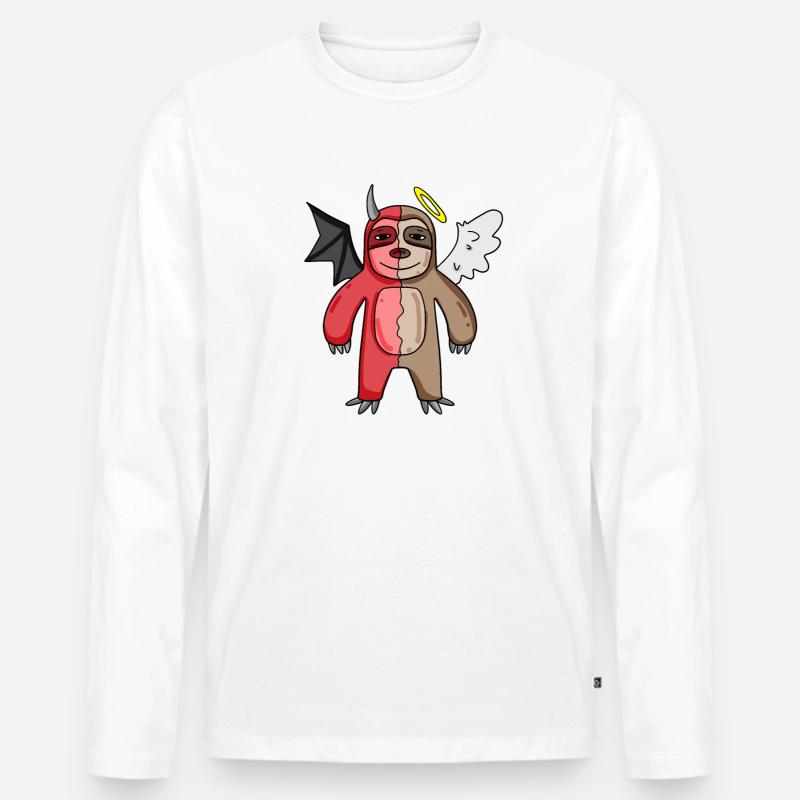 Faultier - Engel und Teufel - Männer Premium Bio Langarmshirt - Weiß