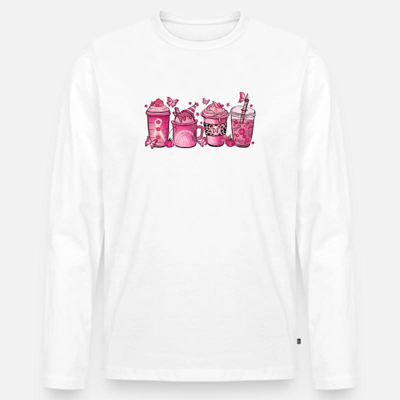 Brustkrebs Heiße Schokolade - Männer Premium Bio Langarmshirt - Weiß