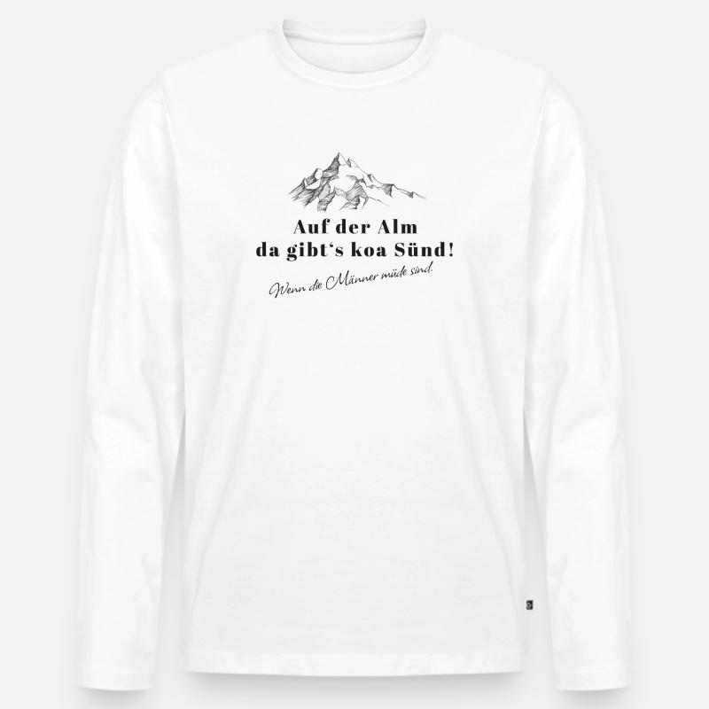 Auf der Alm Spruch Bergwitz - Männer Premium Bio Langarmshirt - Weiß