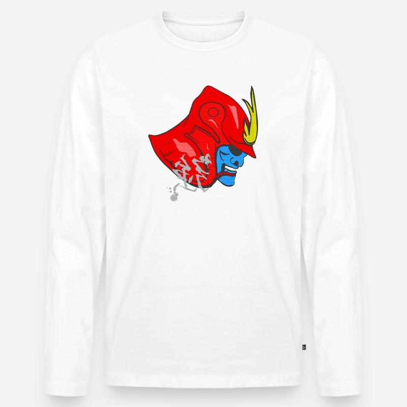 kanjimuster „Stärke“, samureihelm - Männer Premium Bio Langarmshirt - Weiß