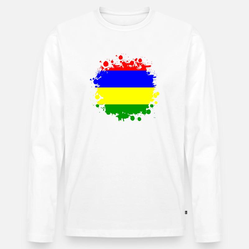 Mauritius Klecks Flaggen Design - Männer Premium Bio Langarmshirt - Weiß