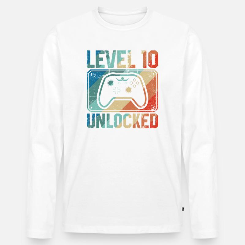Level 10 freigeschalteter Controller - Männer Premium Bio Langarmshirt - Weiß