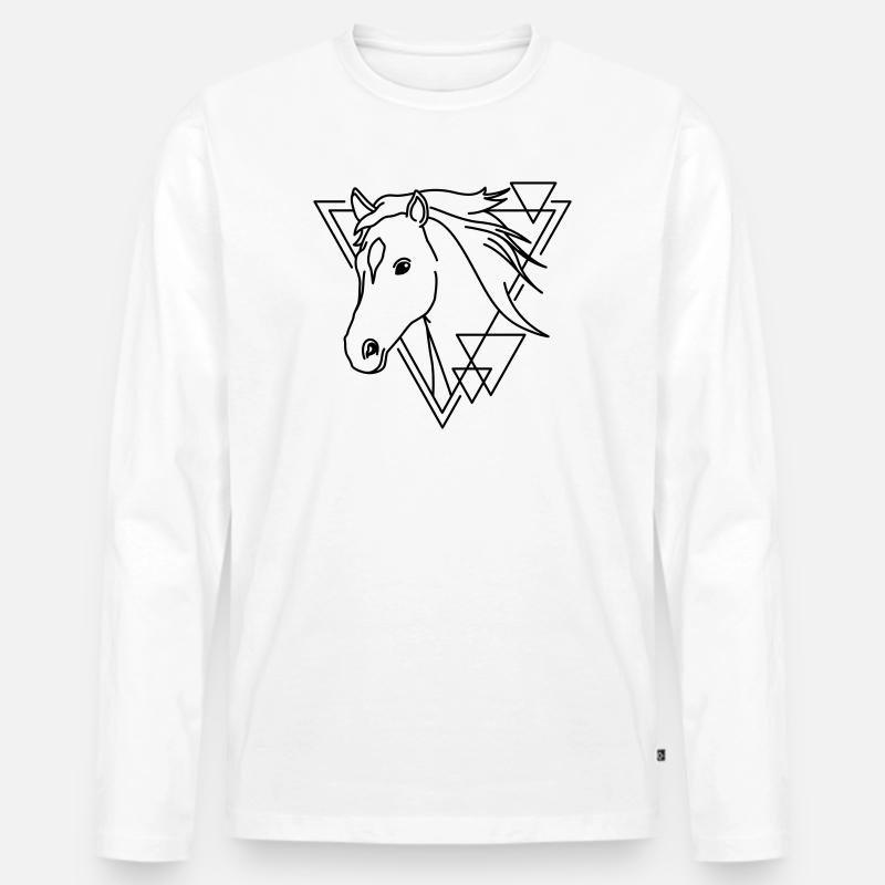 Pferd in geometrischer Form - Line-Art-Design - Männer Premium Bio Langarmshirt - Weiß