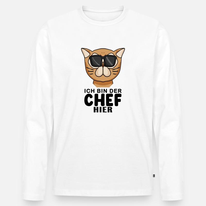 Cool Katze Perserkatze Chef Spruch - Männer Premium Bio Langarmshirt - Weiß