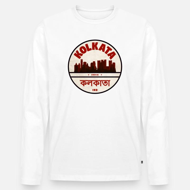 Kolkata Skyline Emblem - Männer Premium Bio Langarmshirt - Weiß