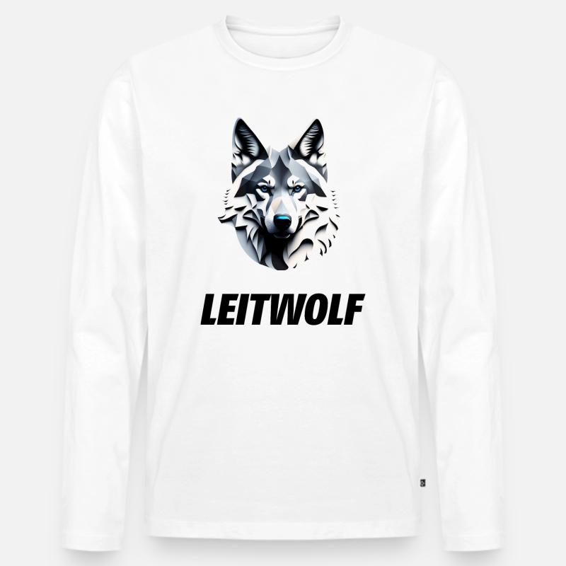 Wolfskopf mit Leitwolf Schriftzug - Männer Premium Bio Langarmshirt - Weiß