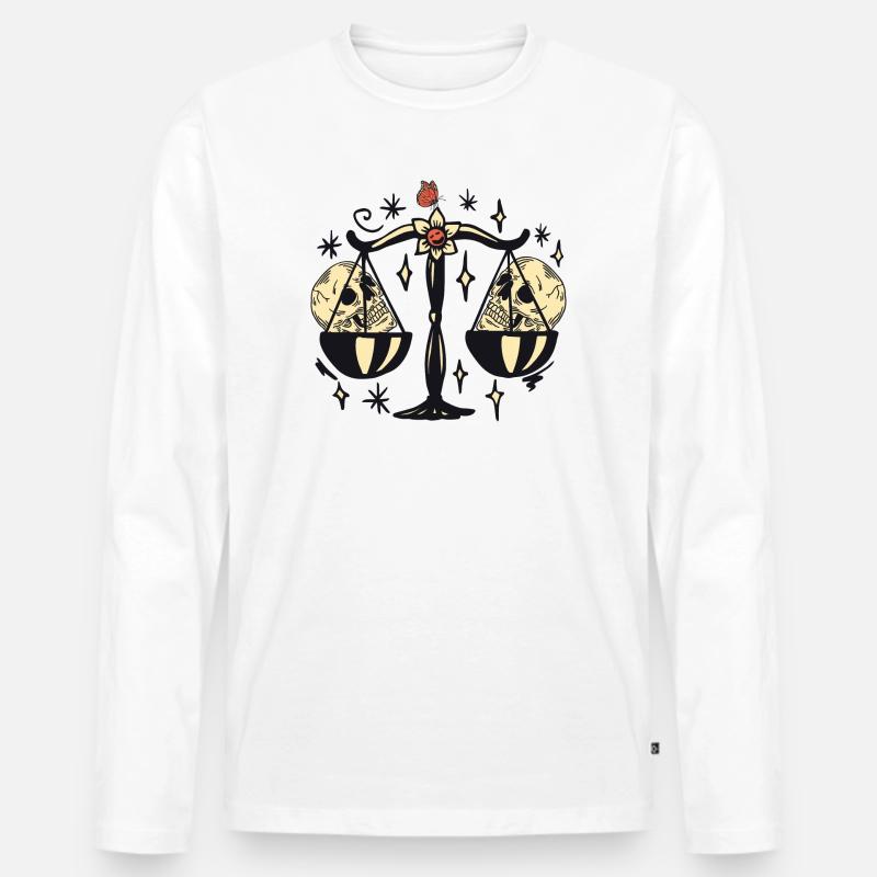 Waage mit Totenköpfen - Männer Premium Bio Langarmshirt - Weiß