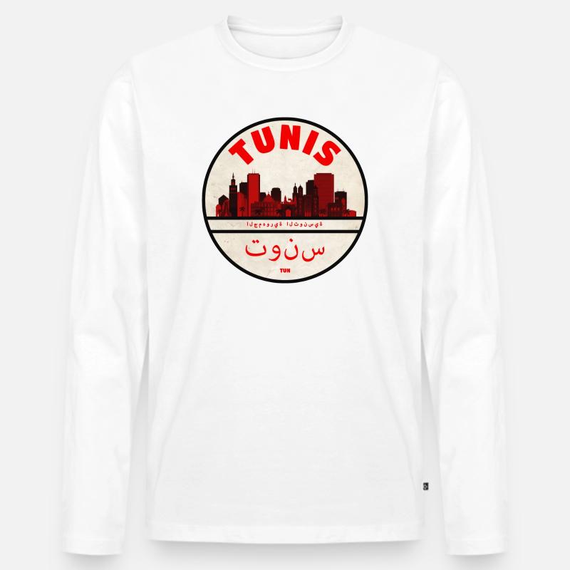 Tunis Skyline Red Silhouette - Männer Premium Bio Langarmshirt - Weiß