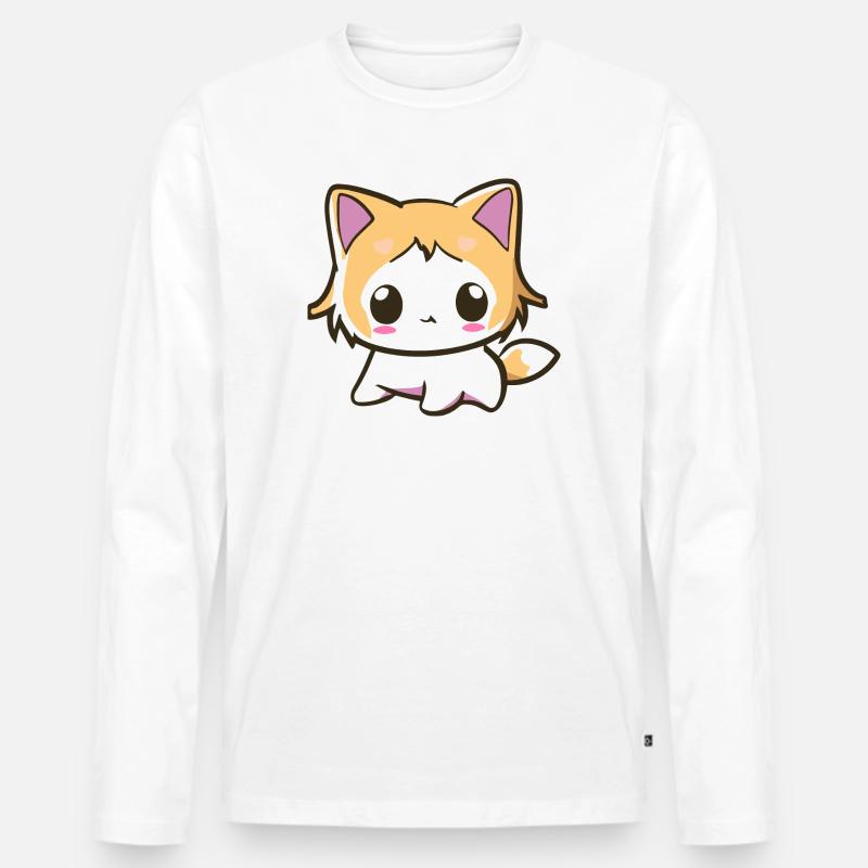 Kawaii Chibi Katze – Süßes Anime-Kätzchen - Männer Premium Bio Langarmshirt - Weiß