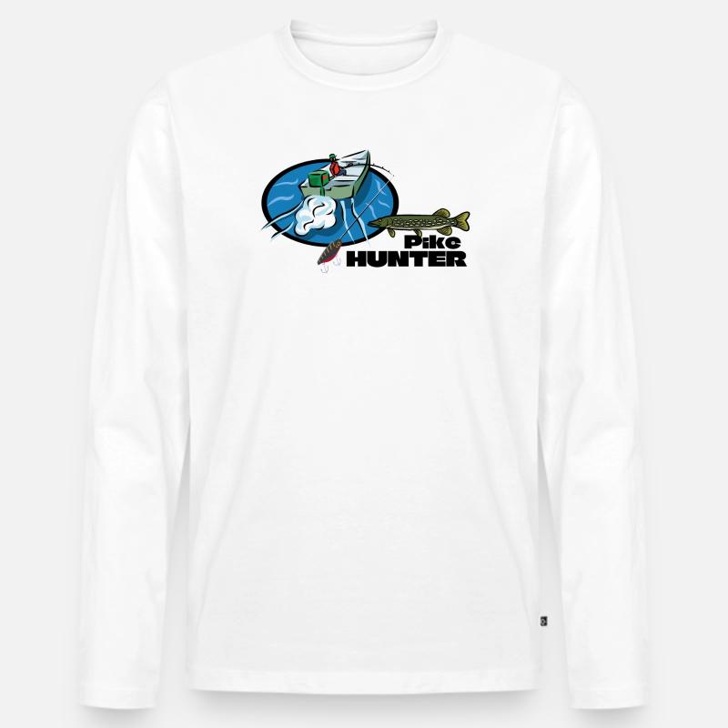 Hechtenjägerboot – Raubtierfischen - Männer Premium Bio Langarmshirt - Weiß
