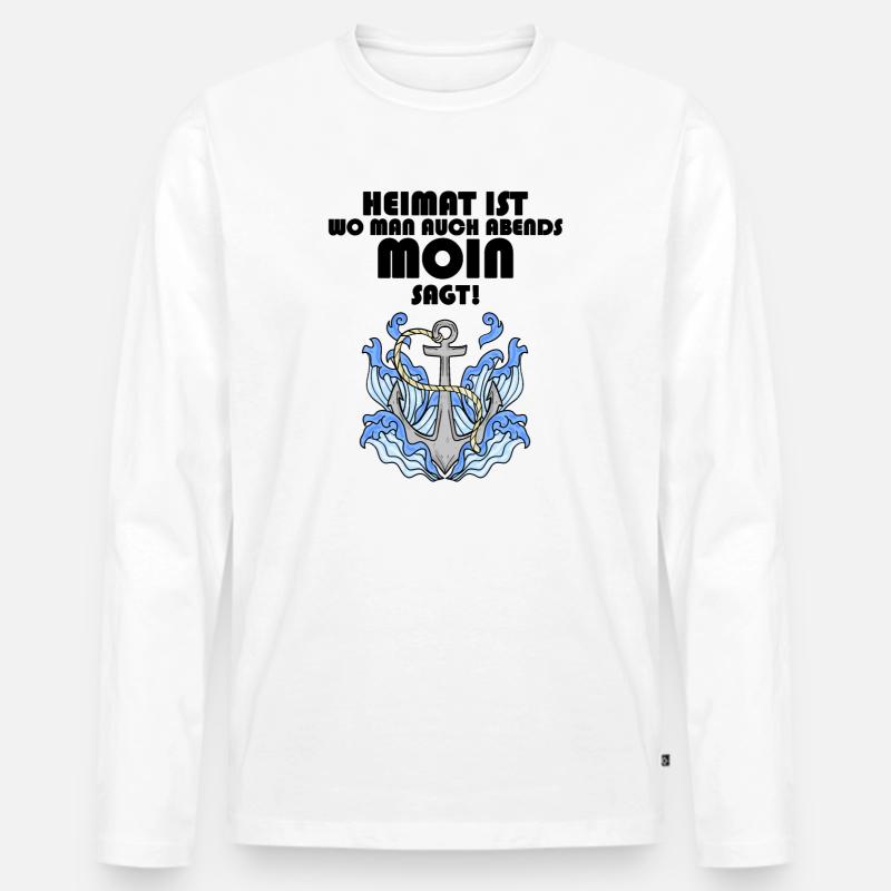 Nordsee Plattdeutsch Spruch Moin - Männer Premium Bio Langarmshirt - Weiß