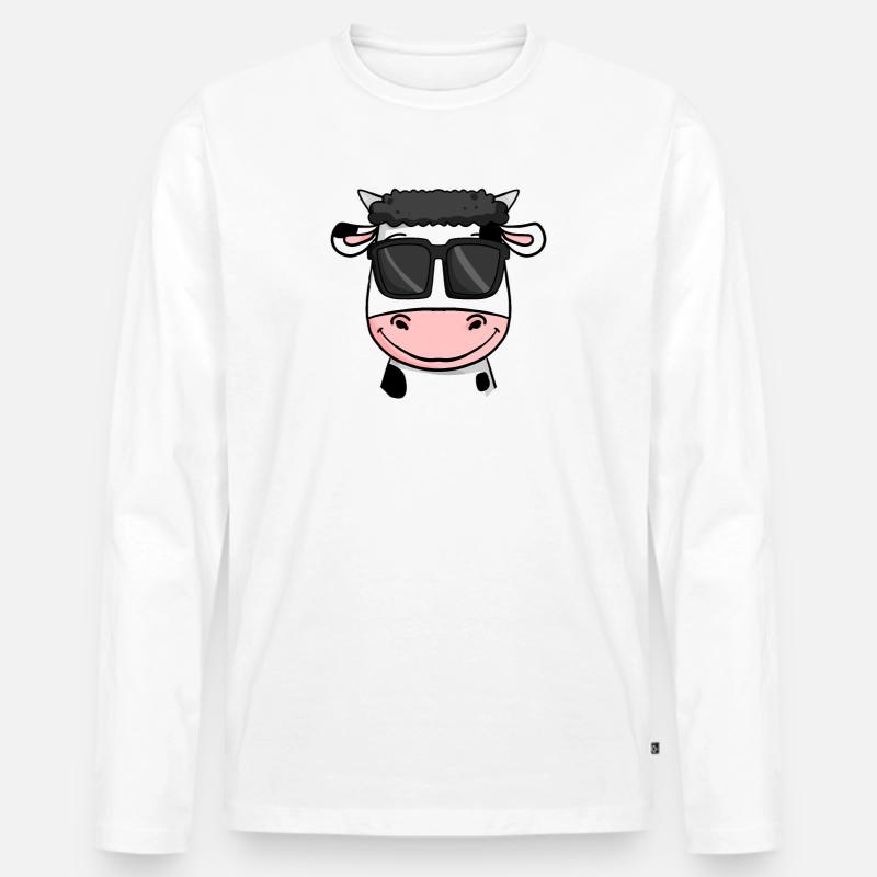 Kuh mit Sonnenbrille - Männer Premium Bio Langarmshirt - Weiß