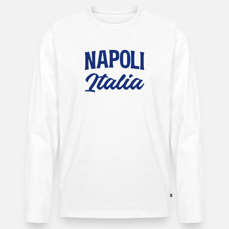 Napoli Italia Script in Blau - Männer Premium Bio Langarmshirt - Weiß
