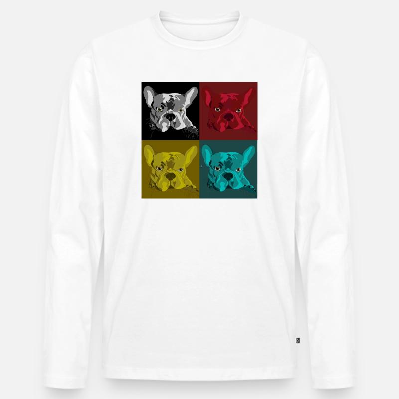 Frenchie Pop Art Vierfarb Design - Männer Premium Bio Langarmshirt - Weiß
