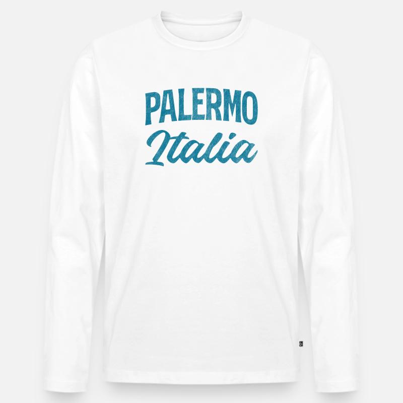Palermo Italia Script Logo - Männer Premium Bio Langarmshirt - Weiß