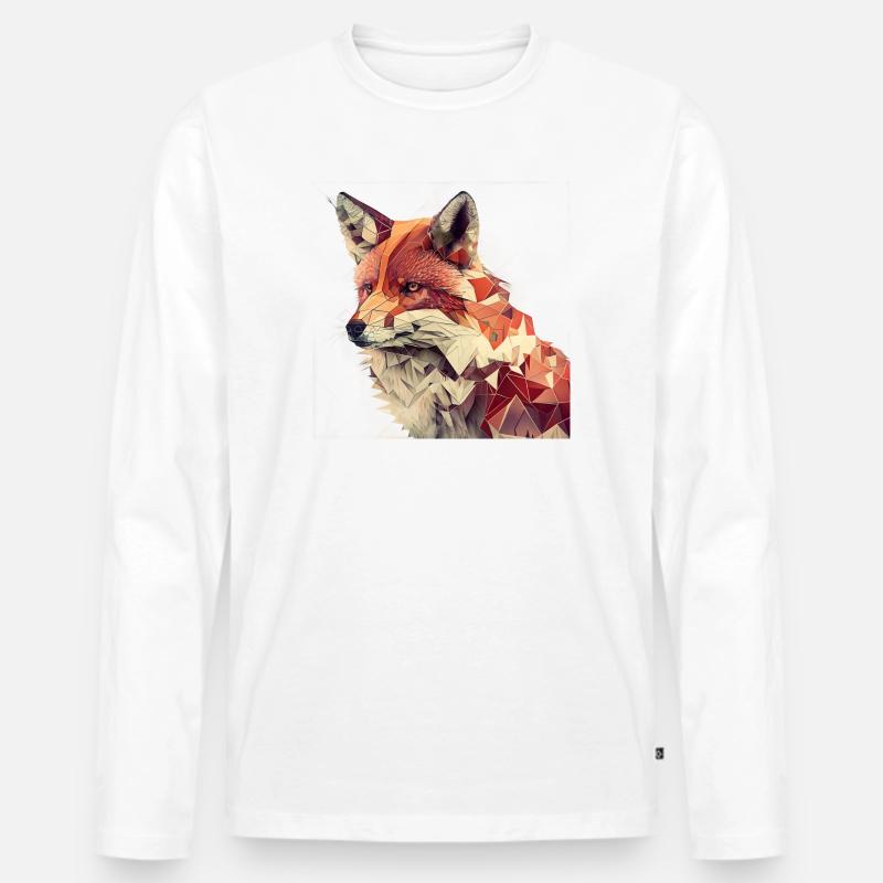 Fuchs - Geometrisches Tier Print - Männer Premium Bio Langarmshirt - Weiß
