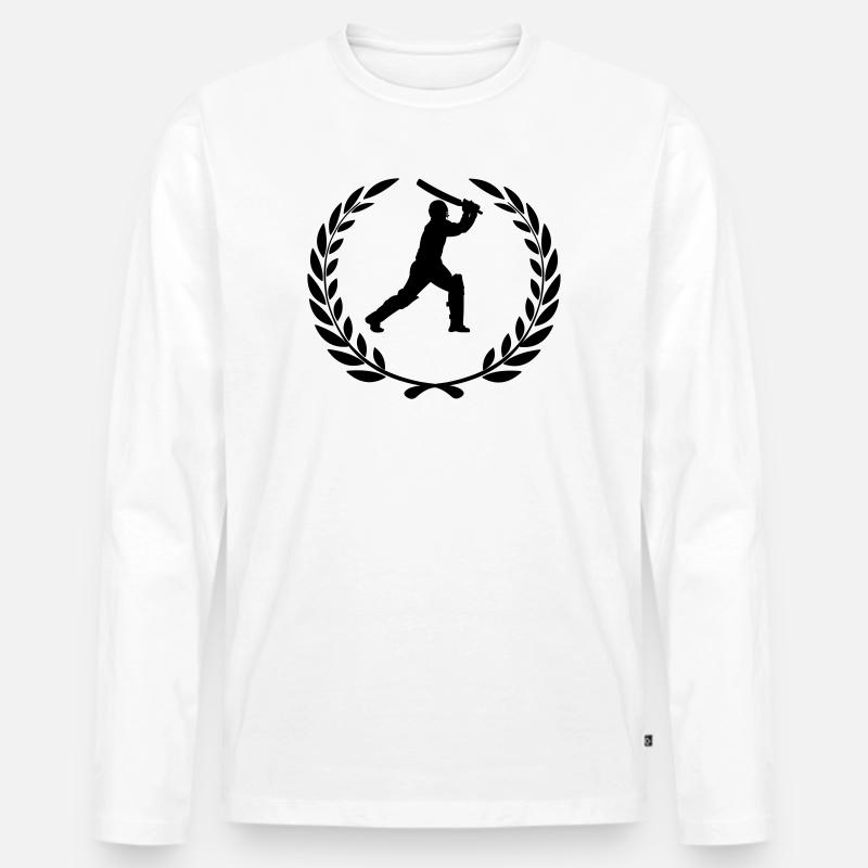 Cricketspieler im Lorbeerkranz - Männer Premium Bio Langarmshirt - Weiß