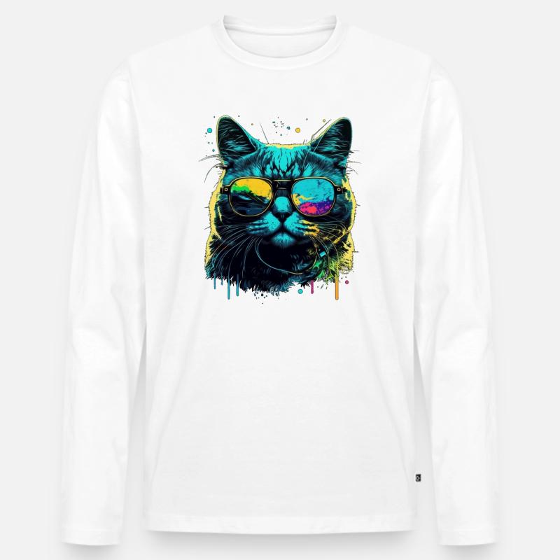 Cool cat - Männer Premium Bio Langarmshirt - Weiß