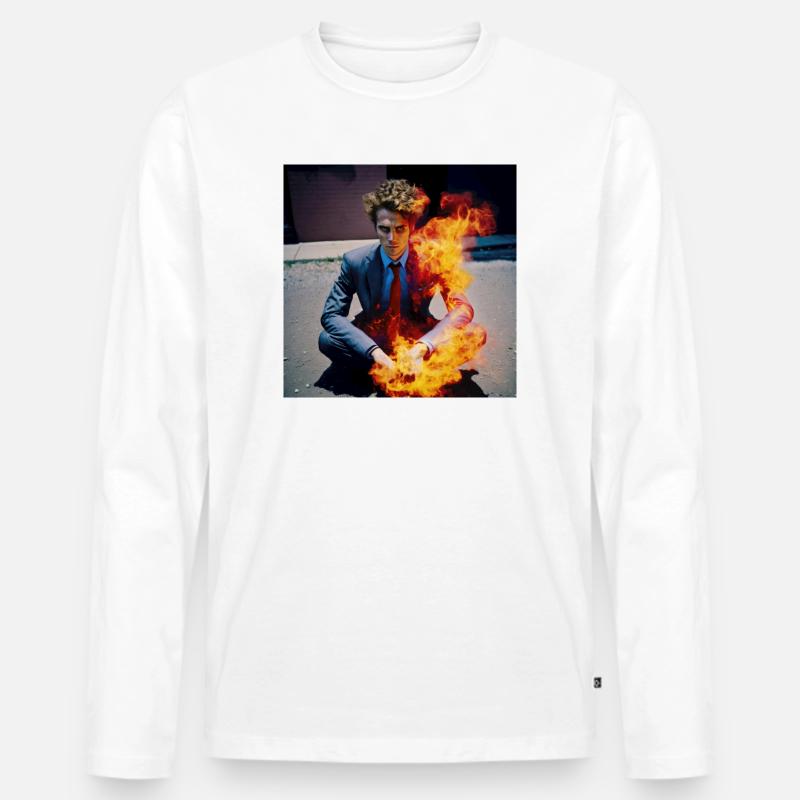Der Brennende Mann 01 - Männer Premium Bio Langarmshirt - Weiß