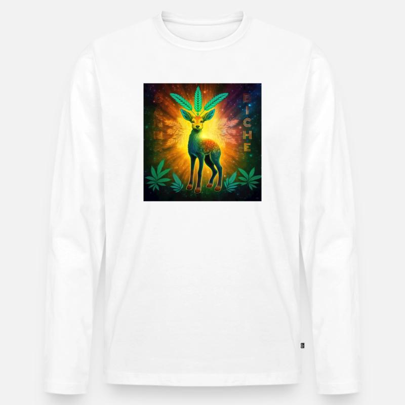 Kosmisches Reh mit Cannabisblättern - Männer Premium Bio Langarmshirt - Weiß