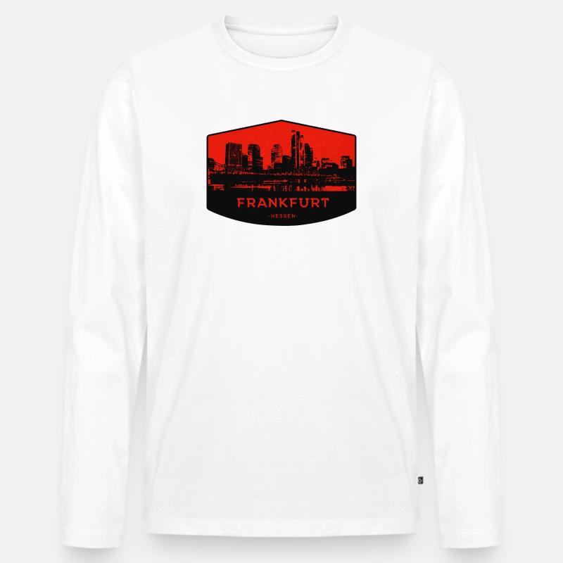 Frankfurter Skyline Patch Rot Schwarz - Männer Premium Bio Langarmshirt - Weiß