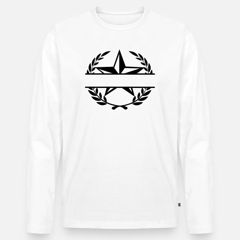 Stern im Lorbeerkranz Monogramm - Männer Premium Bio Langarmshirt - Weiß