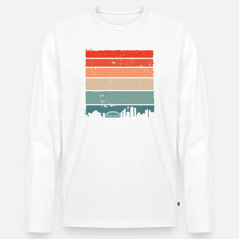 Sunset Gradient City Skyline - Männer Premium Bio Langarmshirt - Weiß
