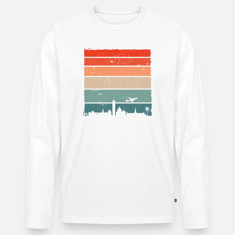 Sonnenuntergang Skyline Vogel Silhouette - Männer Premium Bio Langarmshirt - Weiß