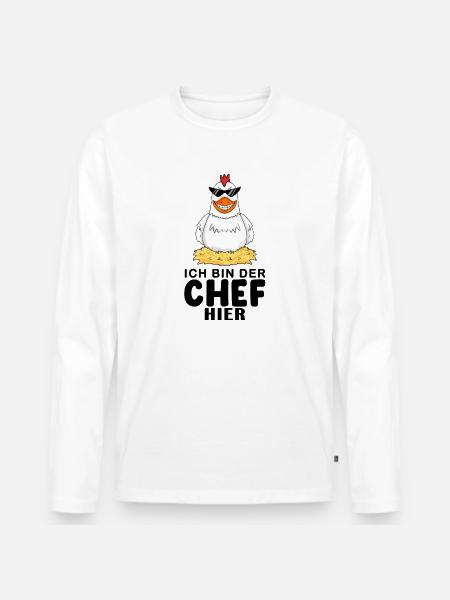cooles Huhn Chef Spruch - Männer Premium Bio Langarmshirt - Weiß