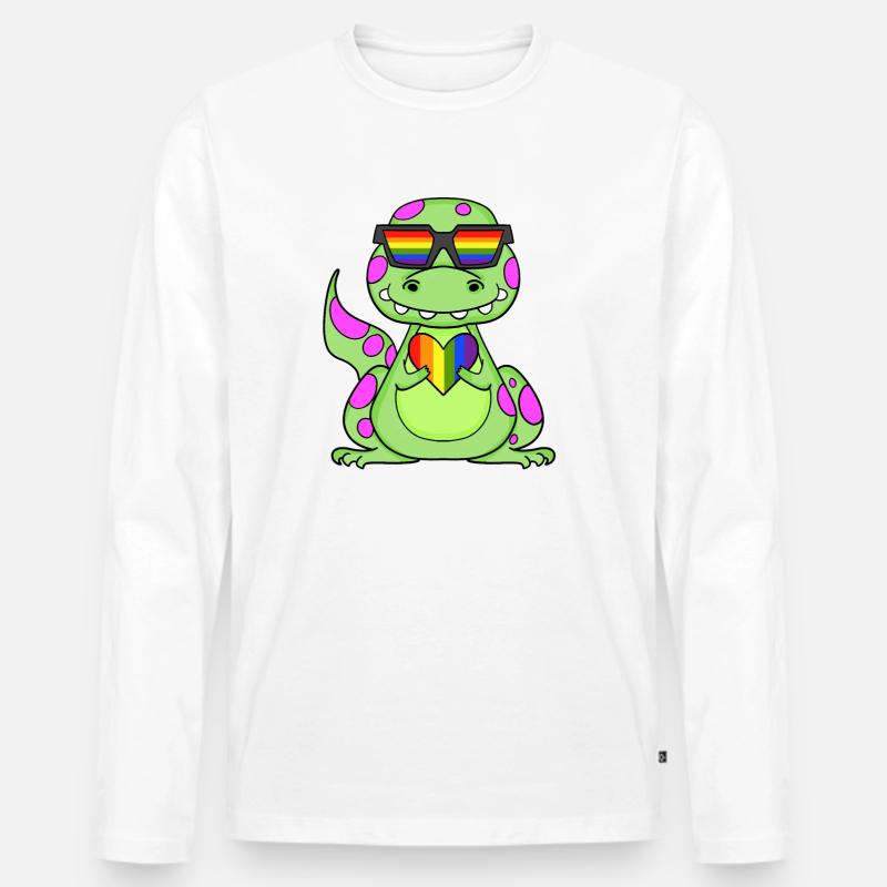 Dino Regenbogen Herz - Männer Premium Bio Langarmshirt - Weiß