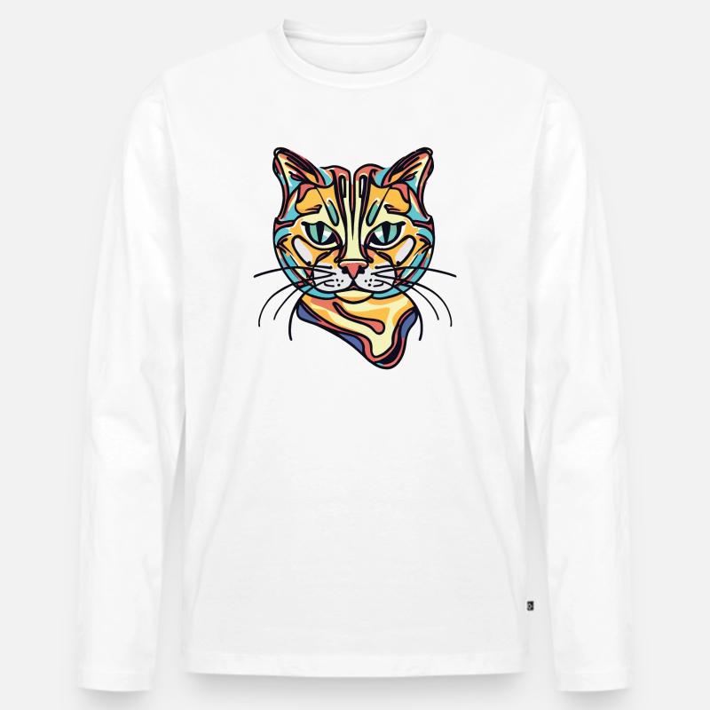 Bunte Katze - Männer Premium Bio Langarmshirt - Weiß