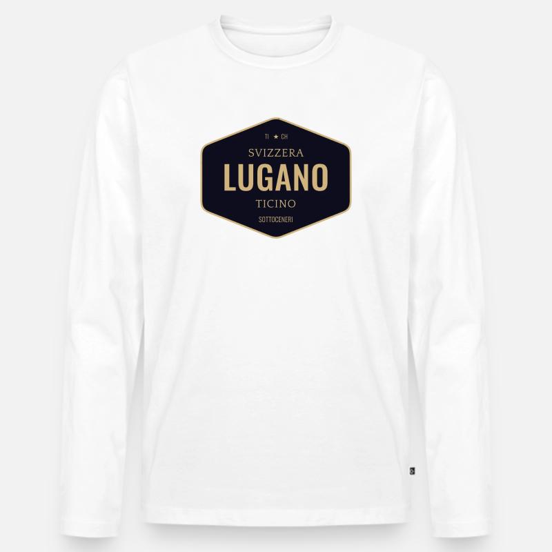 Lugano Abzeichen Gold Navy - Männer Premium Bio Langarmshirt - Weiß