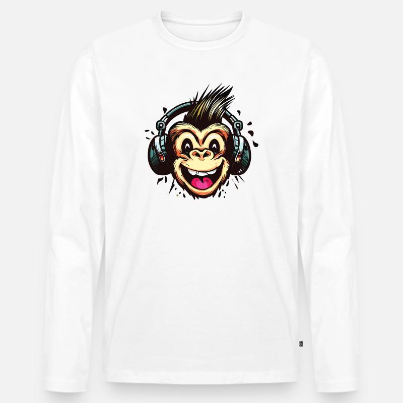 Lustiger Affe mit Kopfhörern - Männer Premium Bio Langarmshirt - Weiß